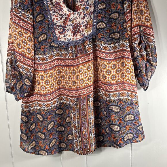 Fig and Flower Size Medium Anthropologie Boho Top Mixed Print Cottage Peasant - Picture 4 of 13